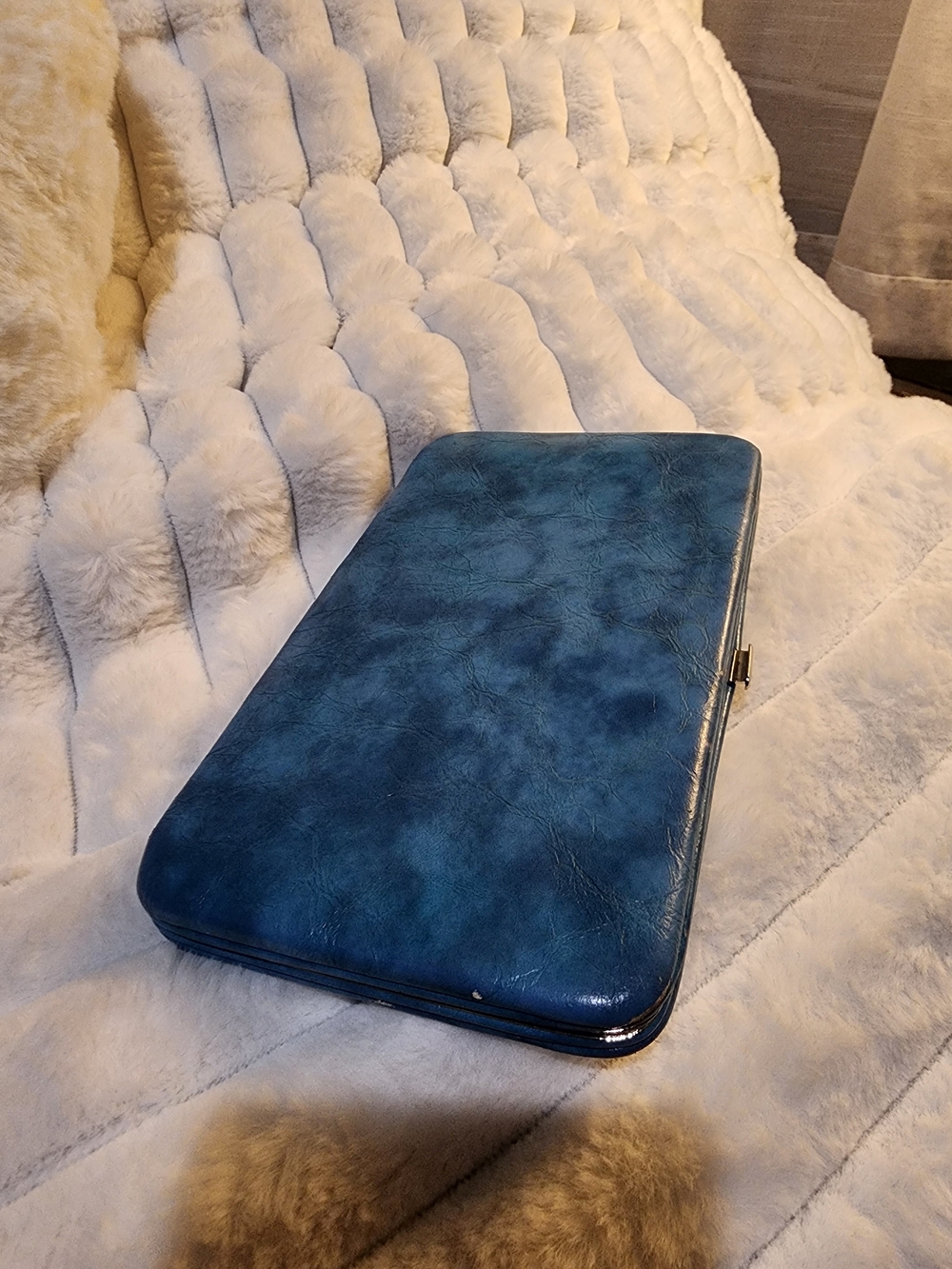 Blue Faux Leather Y2K Hinge Wallet